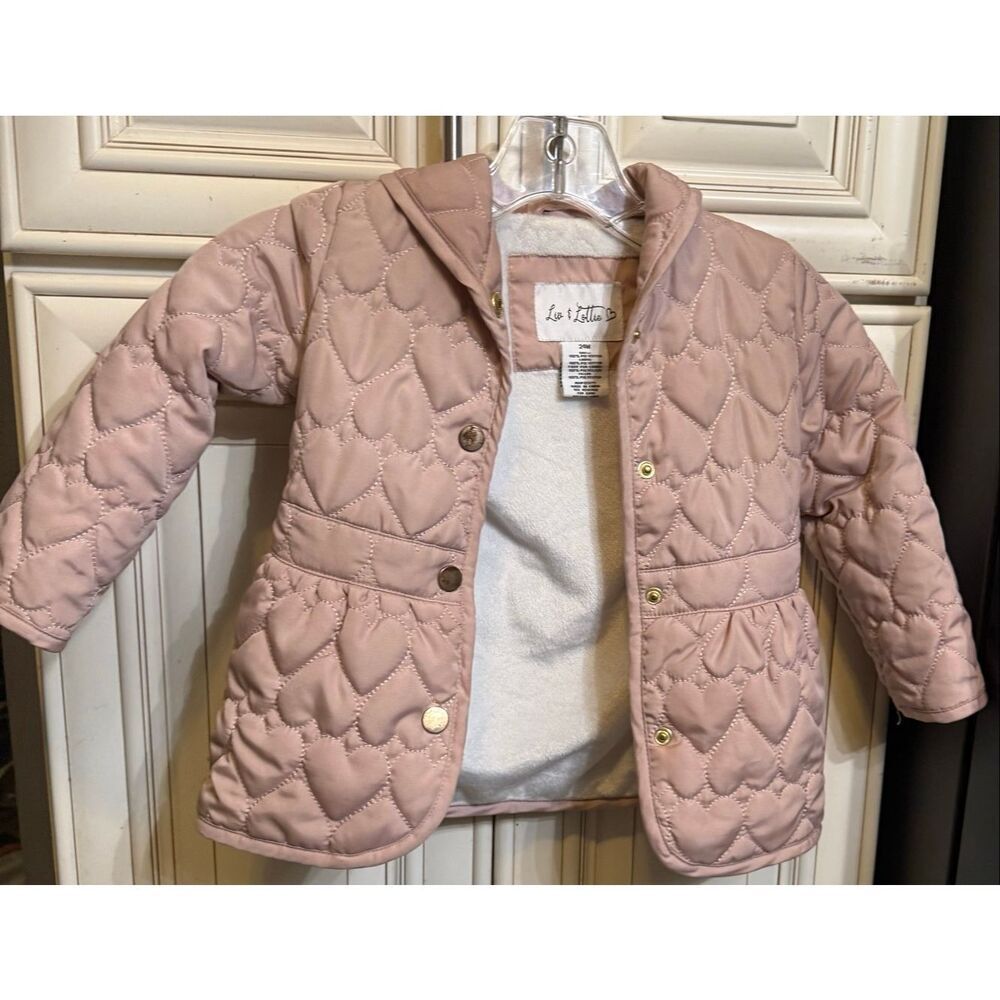 Liv & Lottie Toddler Quilted Heart Fur-Lined Jacket Blush Pink Size 24 Months